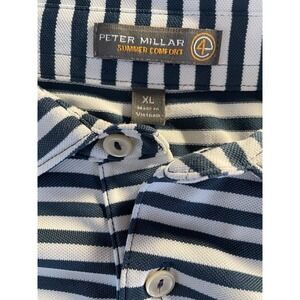 Peter Millar Polo Shirt Mens XL White Navy Blue Striped Performance Golf Summer